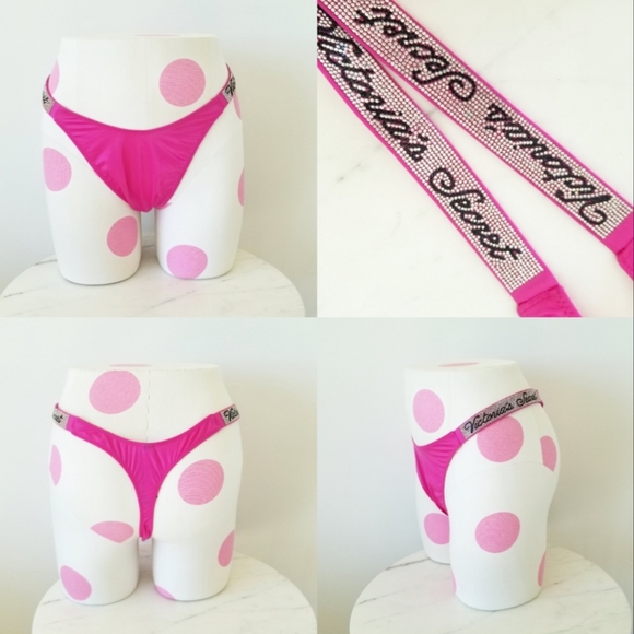 Victoria's Secret Very Sexy Rhinestone Crystal Shine Strap PINK Thong Panty NWT - Picture 1 of 12